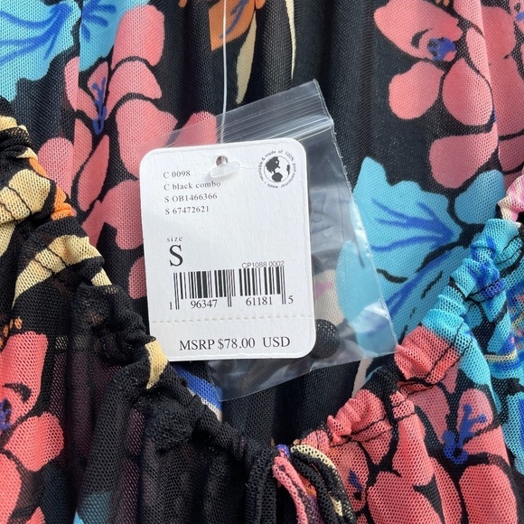 Free People Floral Print Of Paradise sheer bell sleeve tropical top black fairy - Picture 6 of 6